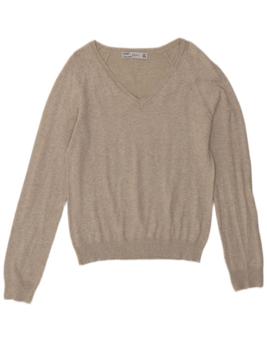 Sweter damski Zara z dekoltem w kształcie litery V, UK 14, duży, beżowy