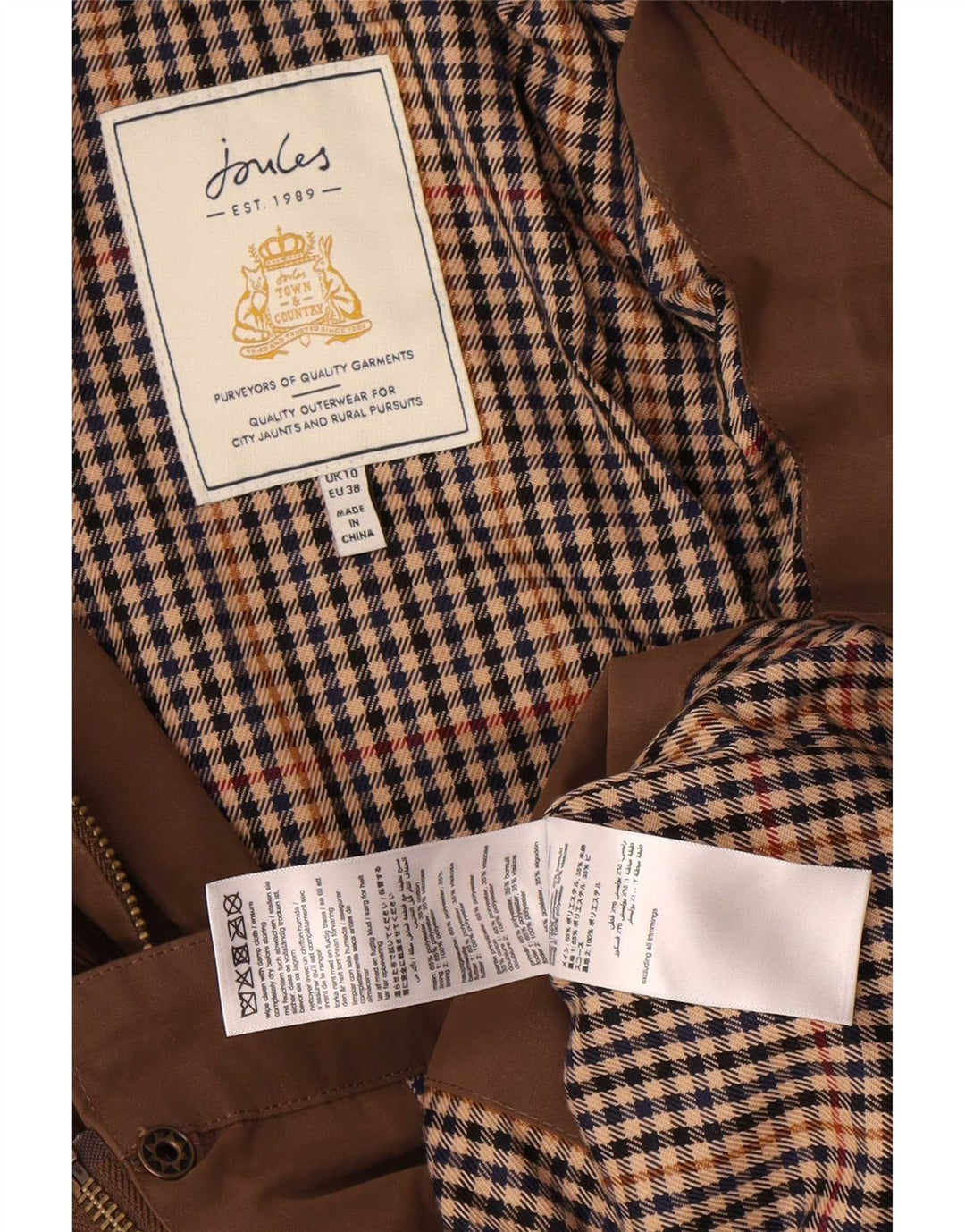 Damska kurtka oversize Joules UK 10 w małych brązowych blokach kolorów