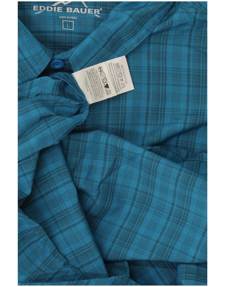Męska koszula z krótkim rękawem Eddie Bauer, duża, niebieska, poliestrowa kratka