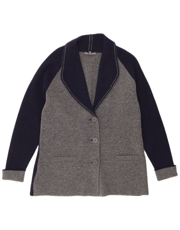 Damski sweter rozpinany Laura Ashley UK 14, duży, szary, blokowy kolor, wełna owcza