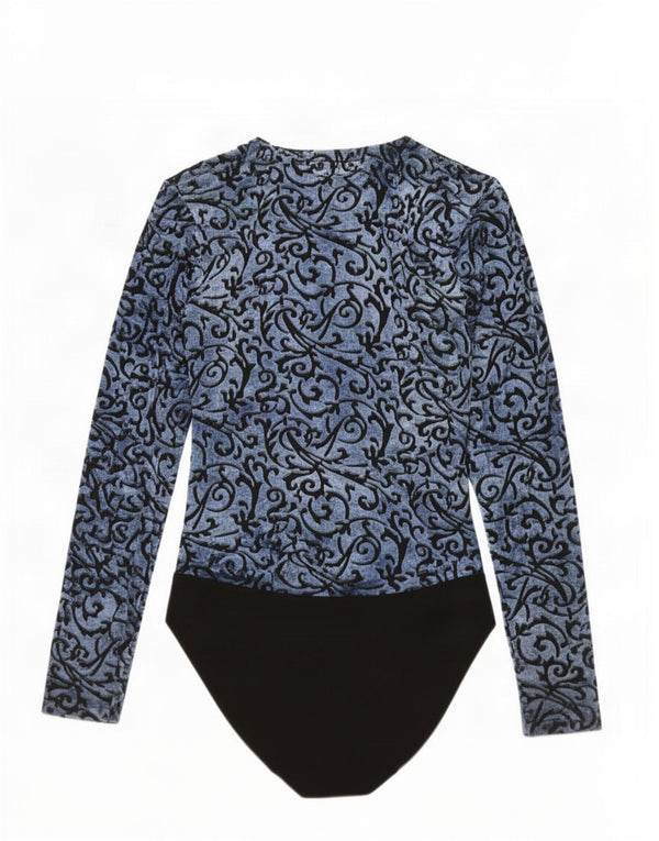 Vintage damskie body z długim rękawem UK 10 Small Blue Paisley