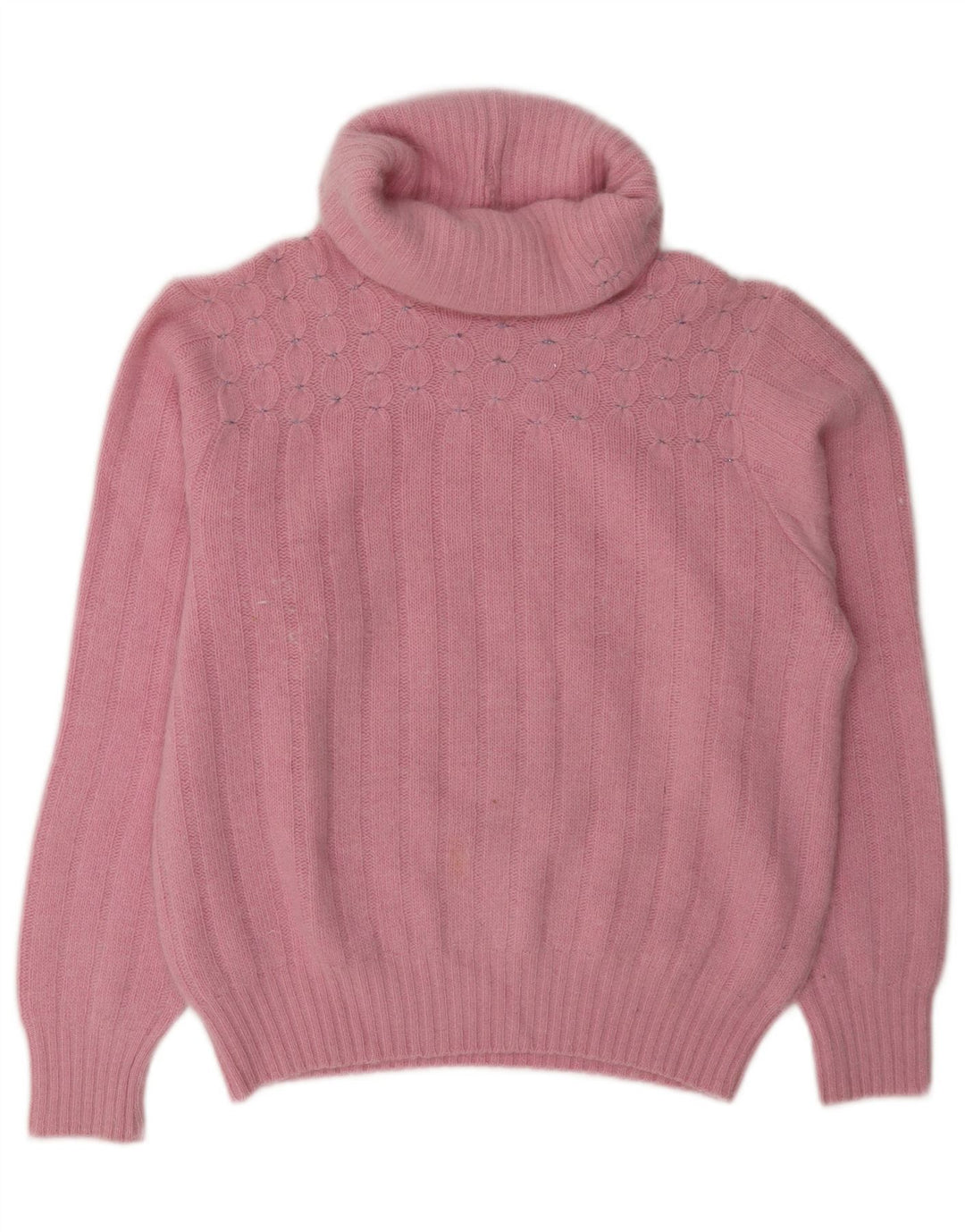 Sweter damski w stylu vintage z wywijanym dekoltem UK 14, średni róż
