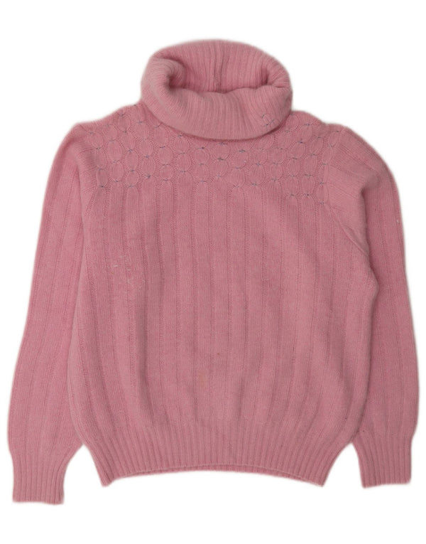 Sweter damski w stylu vintage z wywijanym dekoltem UK 14, średni róż