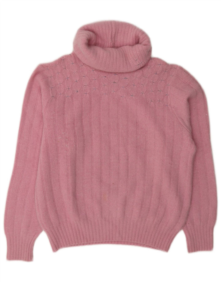 Sweter damski w stylu vintage z wywijanym dekoltem UK 14, średni róż