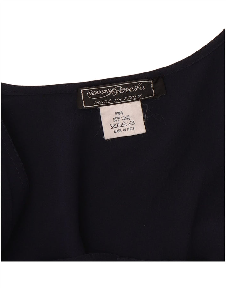 Vintage damska marynarka dwurzędowa UK 16, duża, granatowa, jedwabna