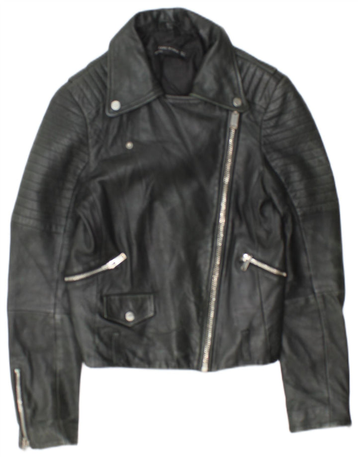 Damska kurtka motocyklowa Zara Crop Leather UK 12, średnia czarna