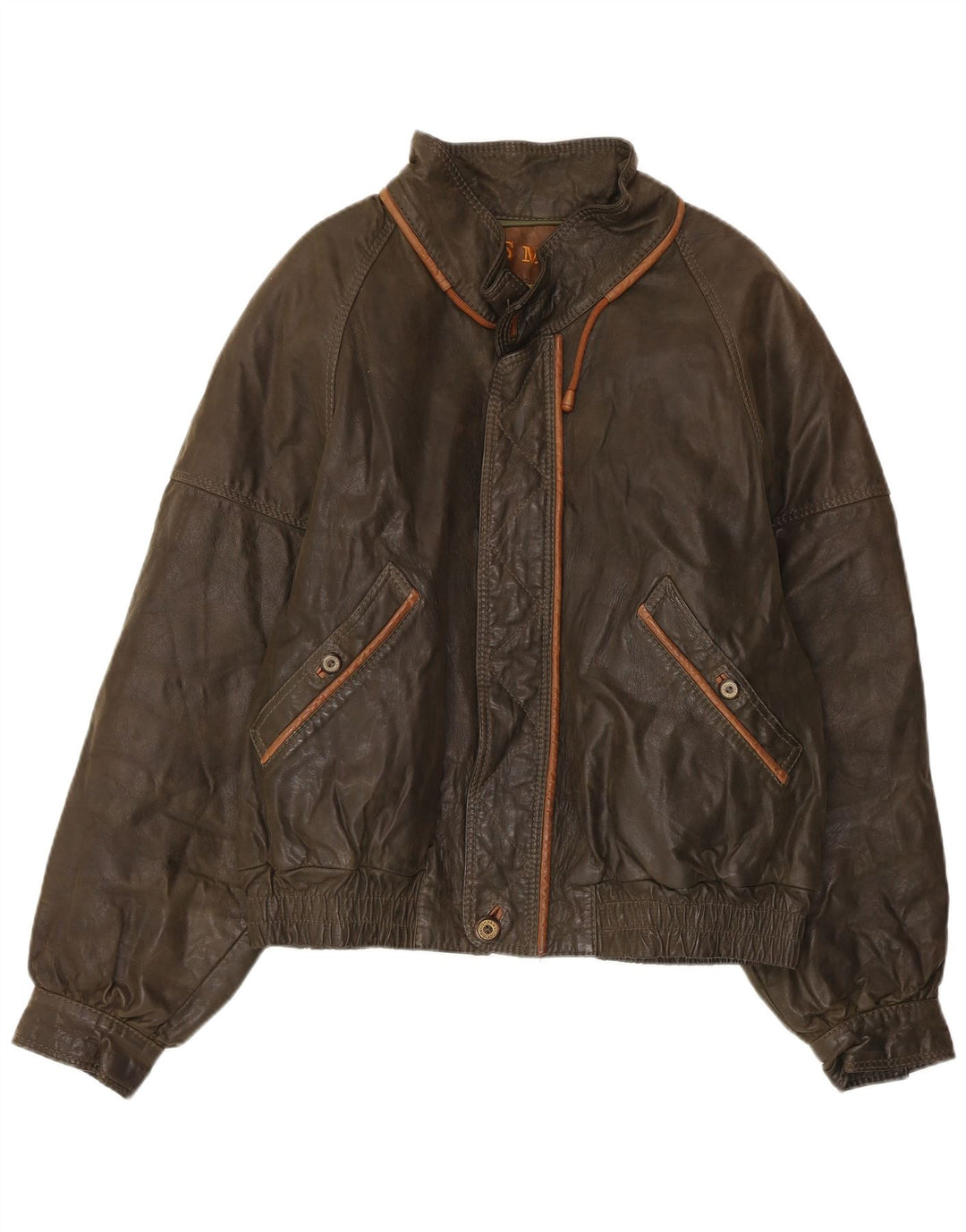 Vintage męska kurtka ze sztucznej skóry IT 50, duży poliester khaki