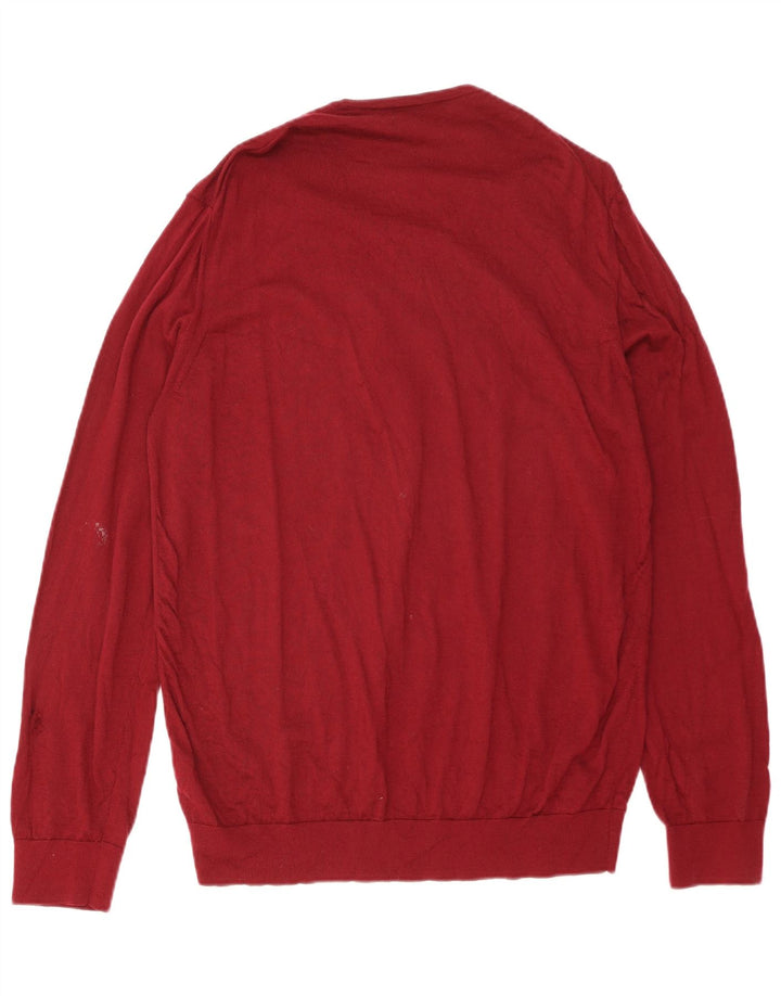 MARKS & SPENCER Męski sweter z dekoltem w kształcie litery V, 2XL, czerwona wełna merynosów