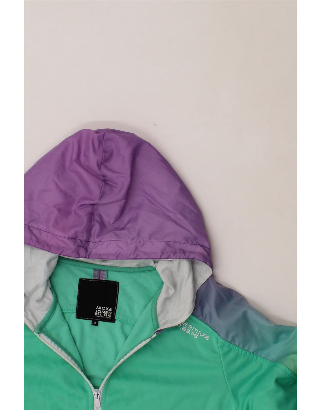 JACK & JONES Mens Zip Hoodie Sweater Medium Green Colourblock Polyester Vintage Jack & Jones and Second-Hand Jack & Jones from Messina Hembry 