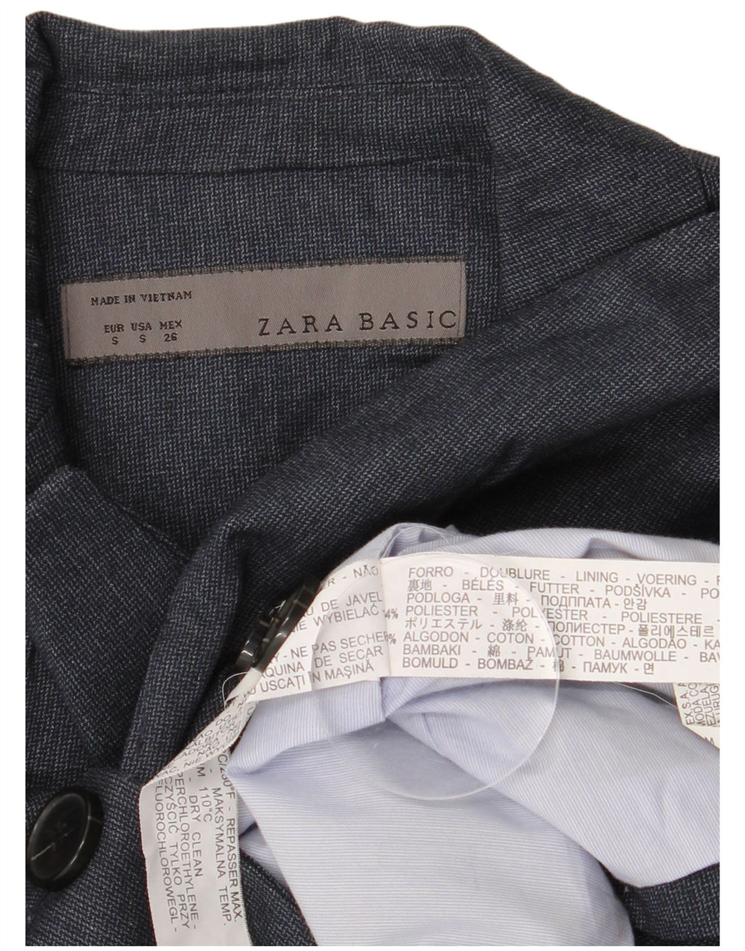 Damska marynarka Zara zapinana na 1 guzik UK 10, mała, granatowa, poliestrowa