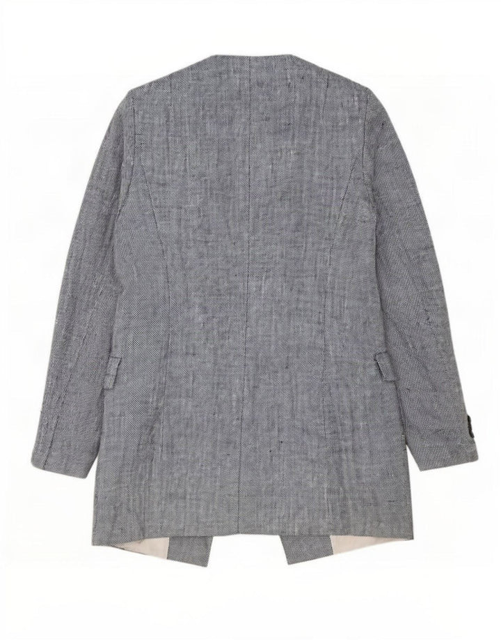 Damska marynarka Zara Longline Open Blazer UK 12 Medium Blue Linen