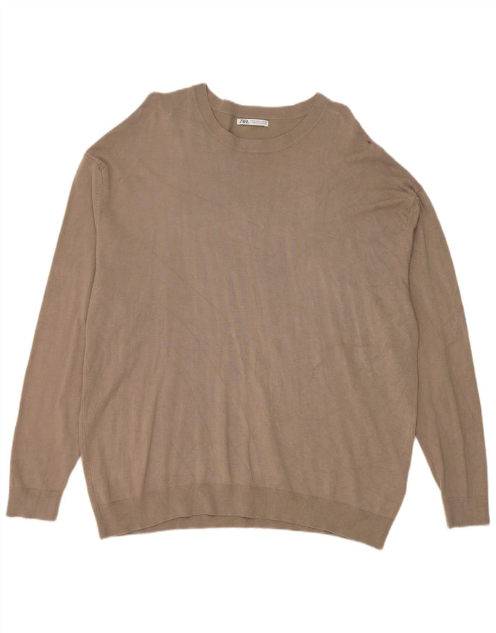 Męski sweter z okrągłym dekoltem Zara XL, szara wiskoza