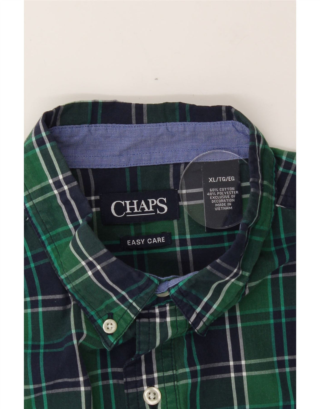 CHAPS Mens Easy Care Short Sleeve Shirt Large Green Check Cotton Vintage Chaps and Second-Hand Chaps from Messina Hembry 