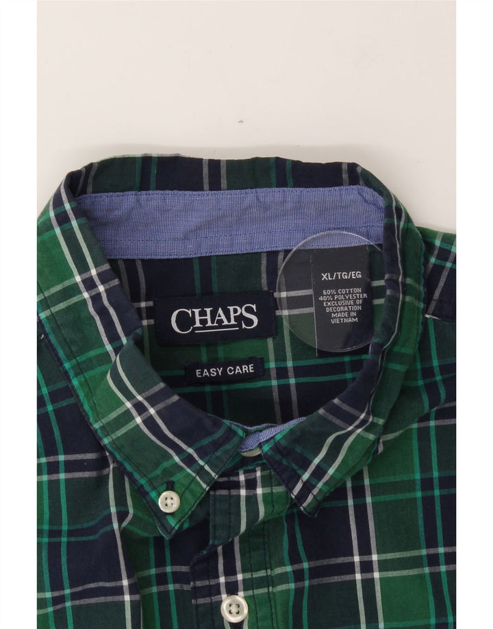 CHAPS Mens Easy Care Short Sleeve Shirt Large Green Check Cotton Vintage Chaps and Second-Hand Chaps from Messina Hembry 