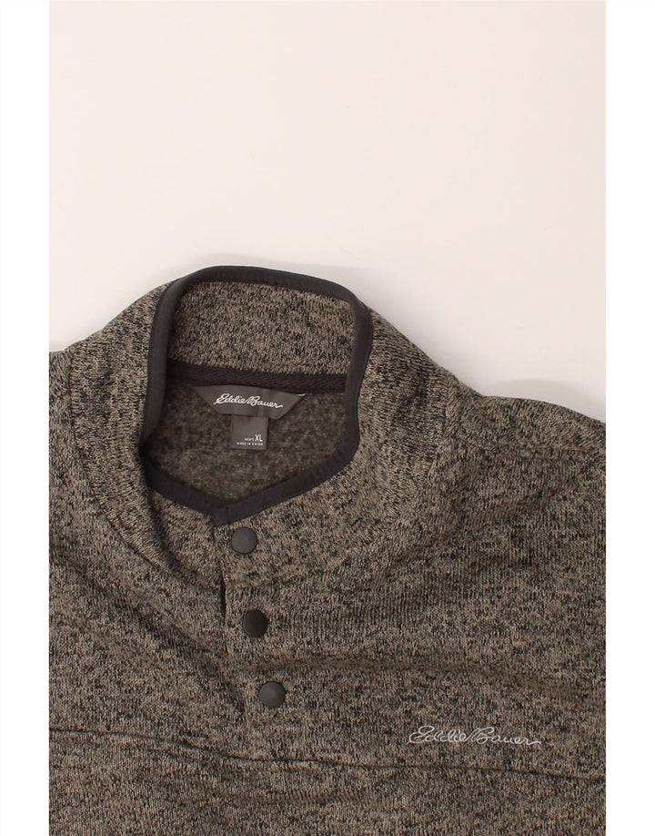 EDDIE BAUER Mens Button Neck Sweatshirt Jumper XL Grey Flecked Polyester Vintage Eddie Bauer and Second-Hand Eddie Bauer from Messina Hembry 