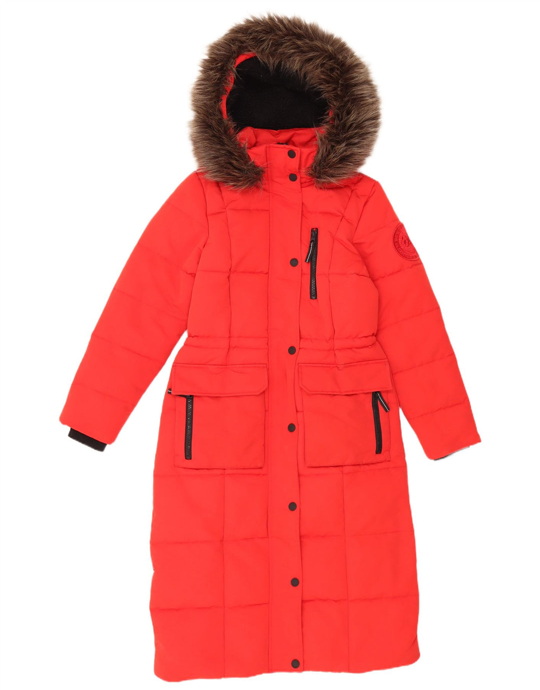 Damski ocieplany płaszcz z kapturem Superdry UK 8, mały, czerwony poliester