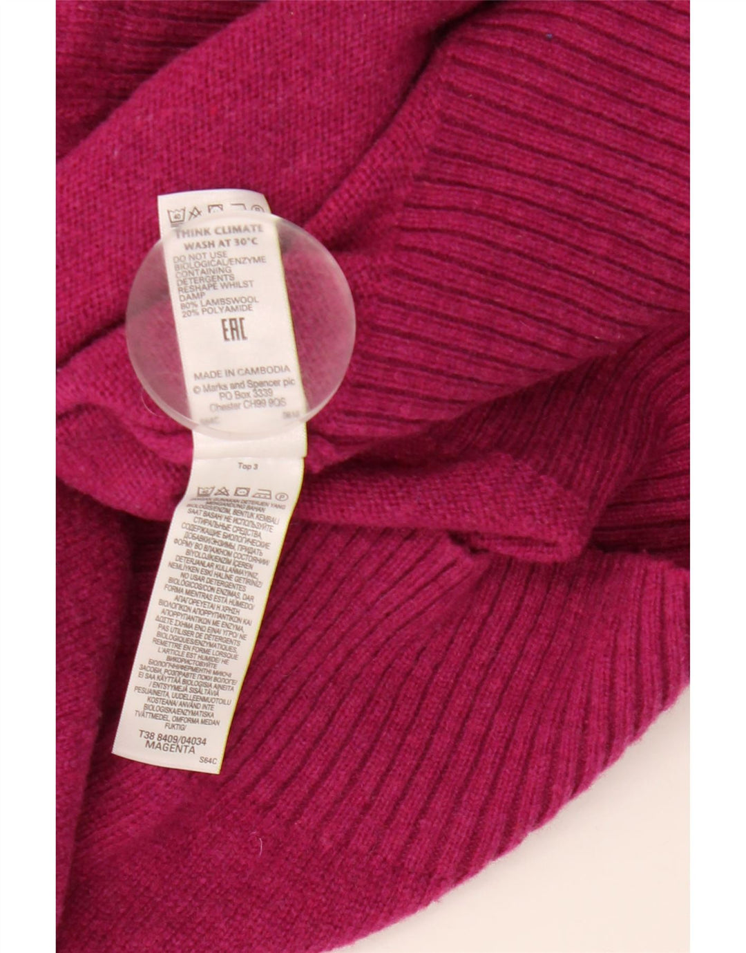 Marks & Spencer Damski sweter z golfem UK 16, duży, różowy, z owczej wełny