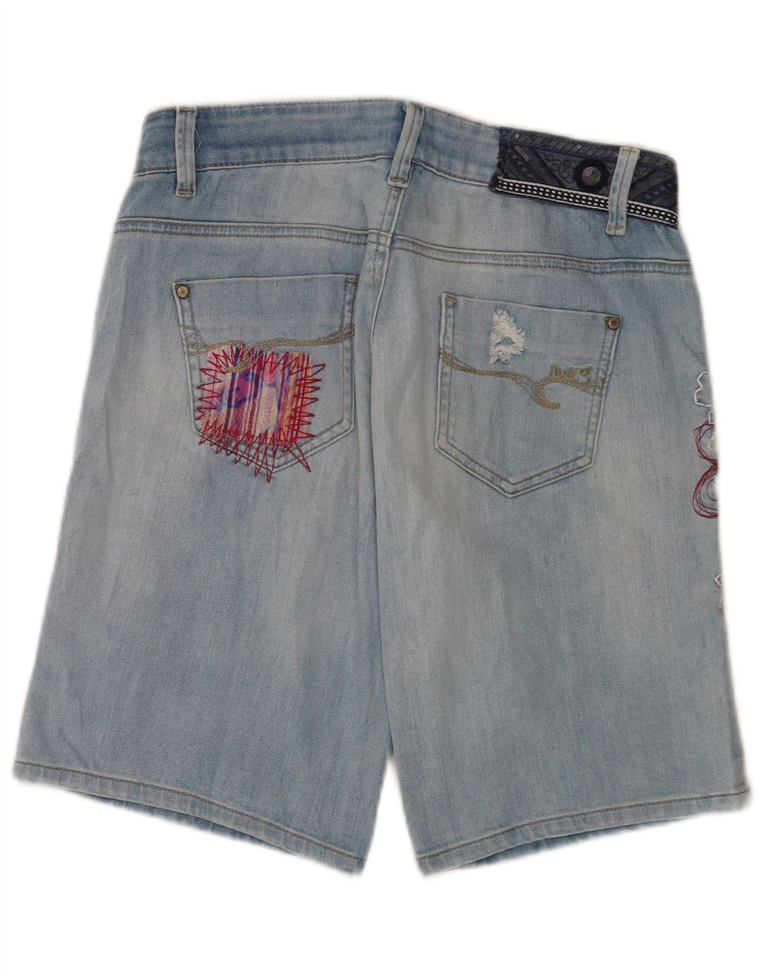 Damskie spodenki jeansowe Desigual Graphic Distressed W28 Średni niebieski w kwiaty