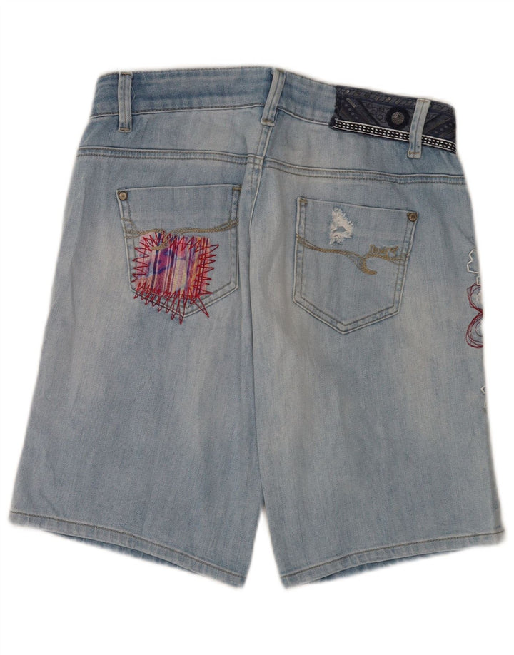 Damskie spodenki jeansowe Desigual Graphic Distressed W28 Średni niebieski w kwiaty