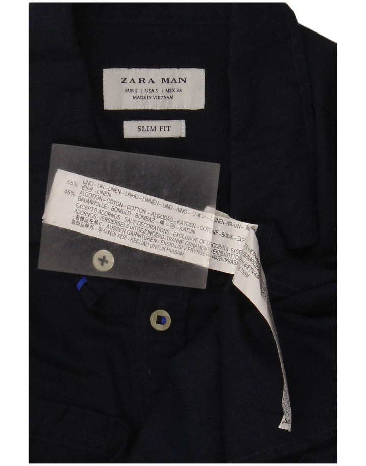 Koszula męska Zara Slim Fit, mała, granatowa, lniana