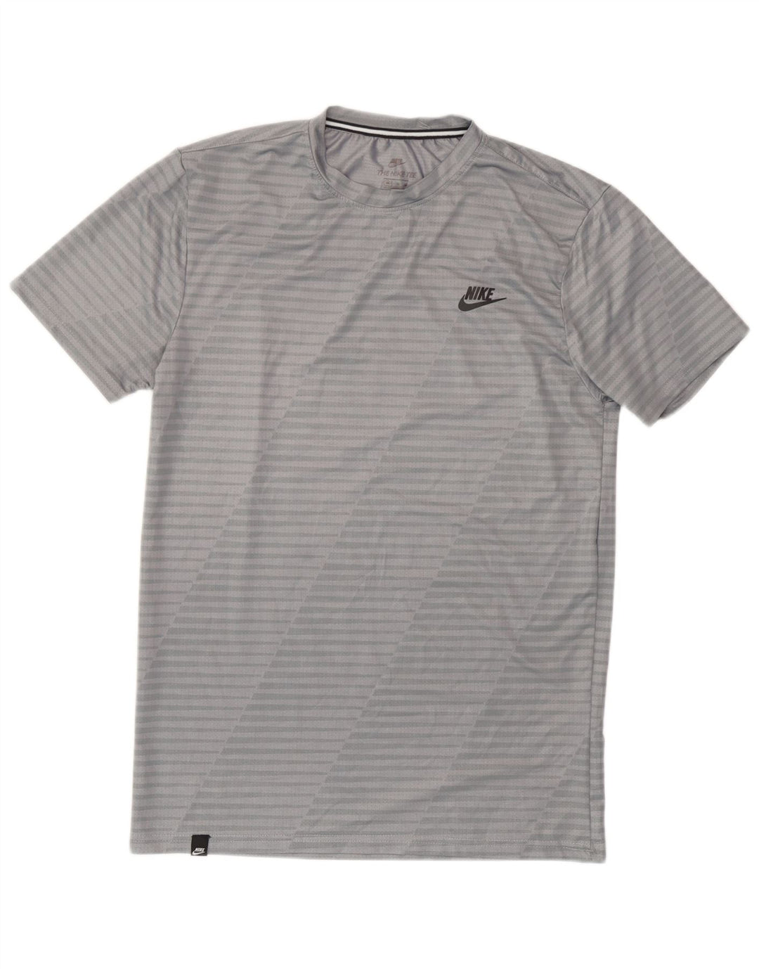 Męski t-shirt Nike o sportowym kroju, średniej szarości, poliester w prążki