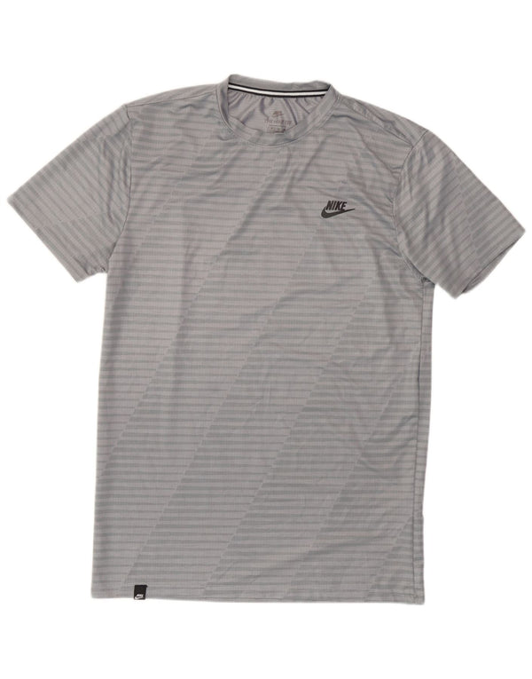 Męski t-shirt Nike o sportowym kroju, średniej szarości, poliester w prążki