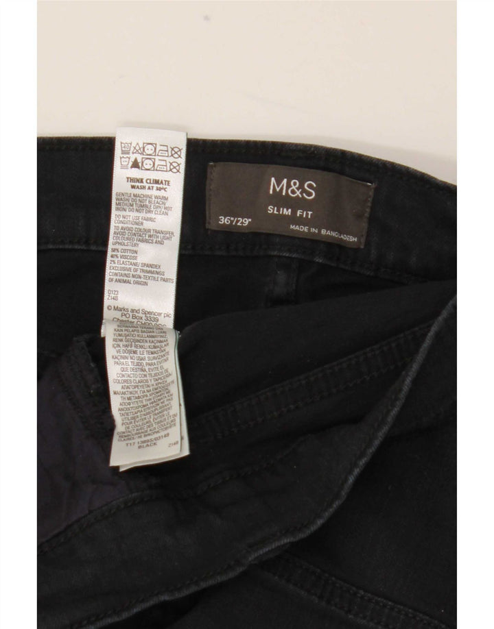 Marks & Spencer Męskie jeansy slim W36 L29 Czarne bawełniane