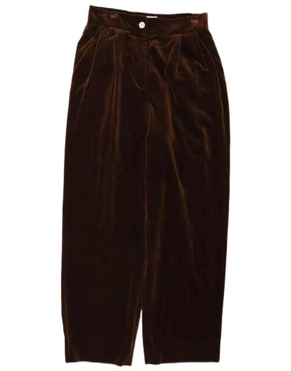 Aksamitne spodnie damskie w stylu vintage z wysokim stanem IT 46 Large W30 L30 Brown