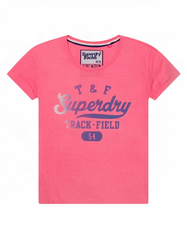 Damska koszulka z grafiką Superdry Top UK 14, średni, różowy, nakrapiany poliester