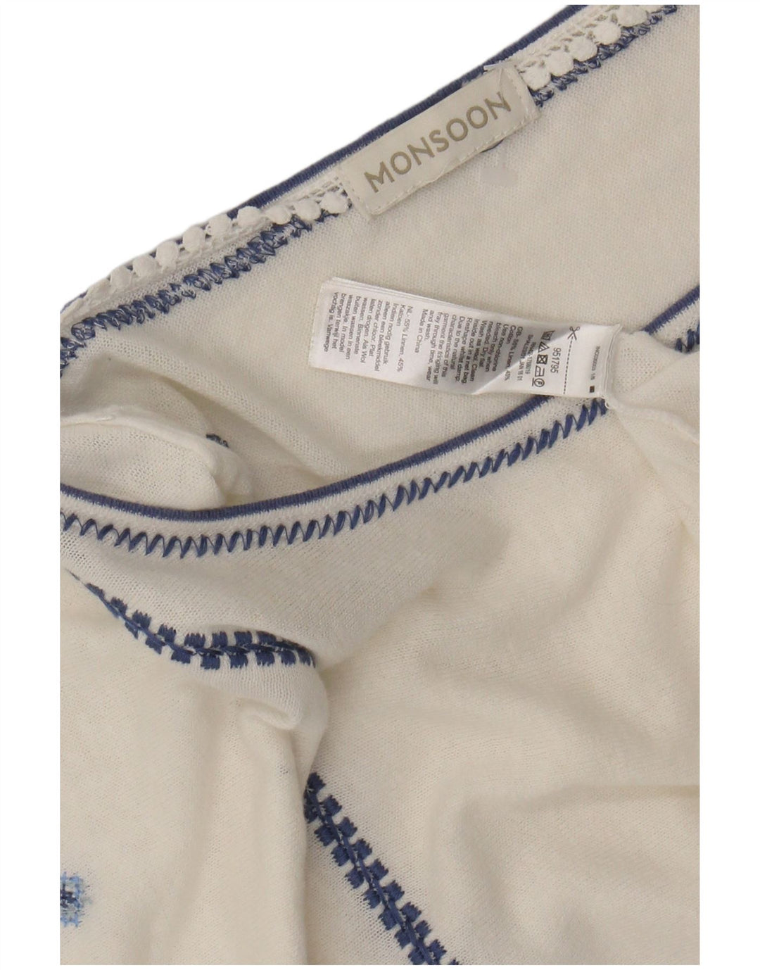 Damska bluzka MONSOON UK 16, duża, z lnu w kwiaty w kolorze złamanej bieli