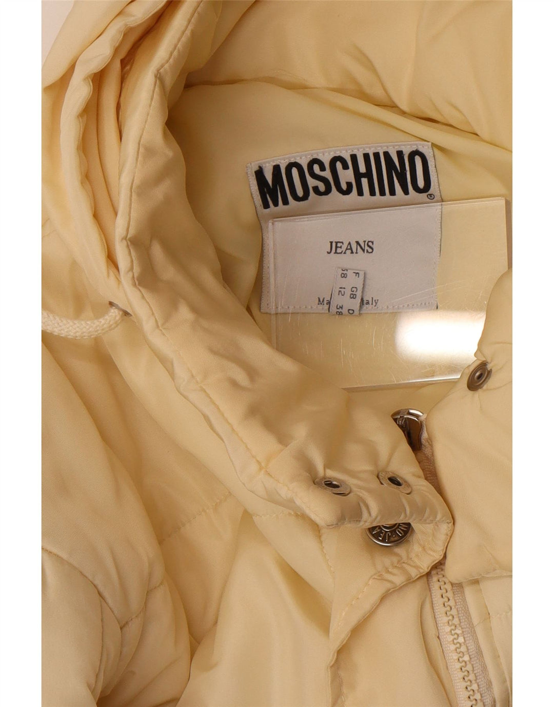 Damski płaszcz z kapturem Moschino UK 12, średni, złamany biały poliester