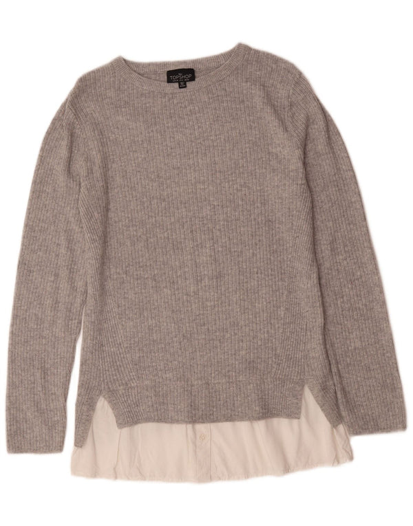 Damski sweter Topshop z dekoltem w łódkę, UK 10, mały, szary, z blokami kolorów