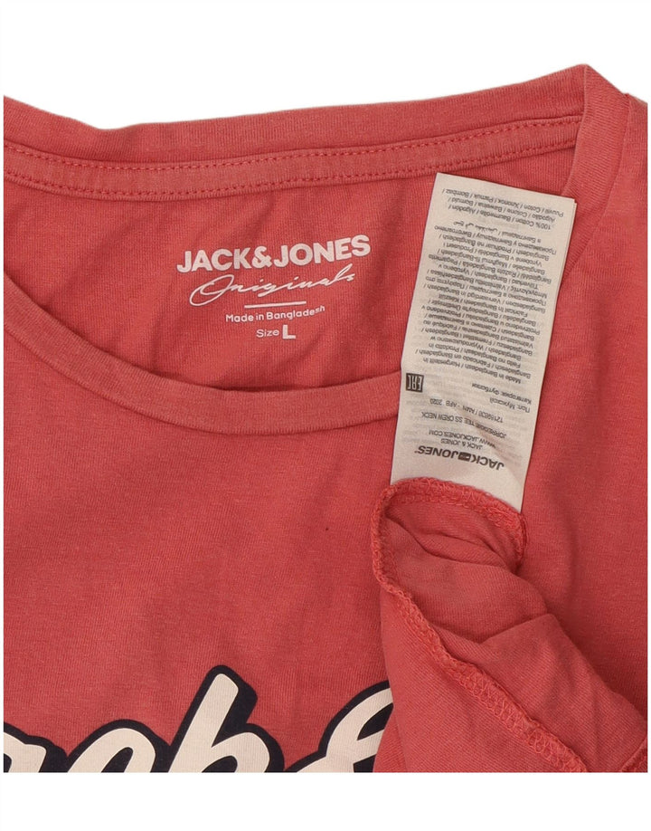 Męski T-shirt z grafiką Jack & Jones, duży, różowy, bawełniany