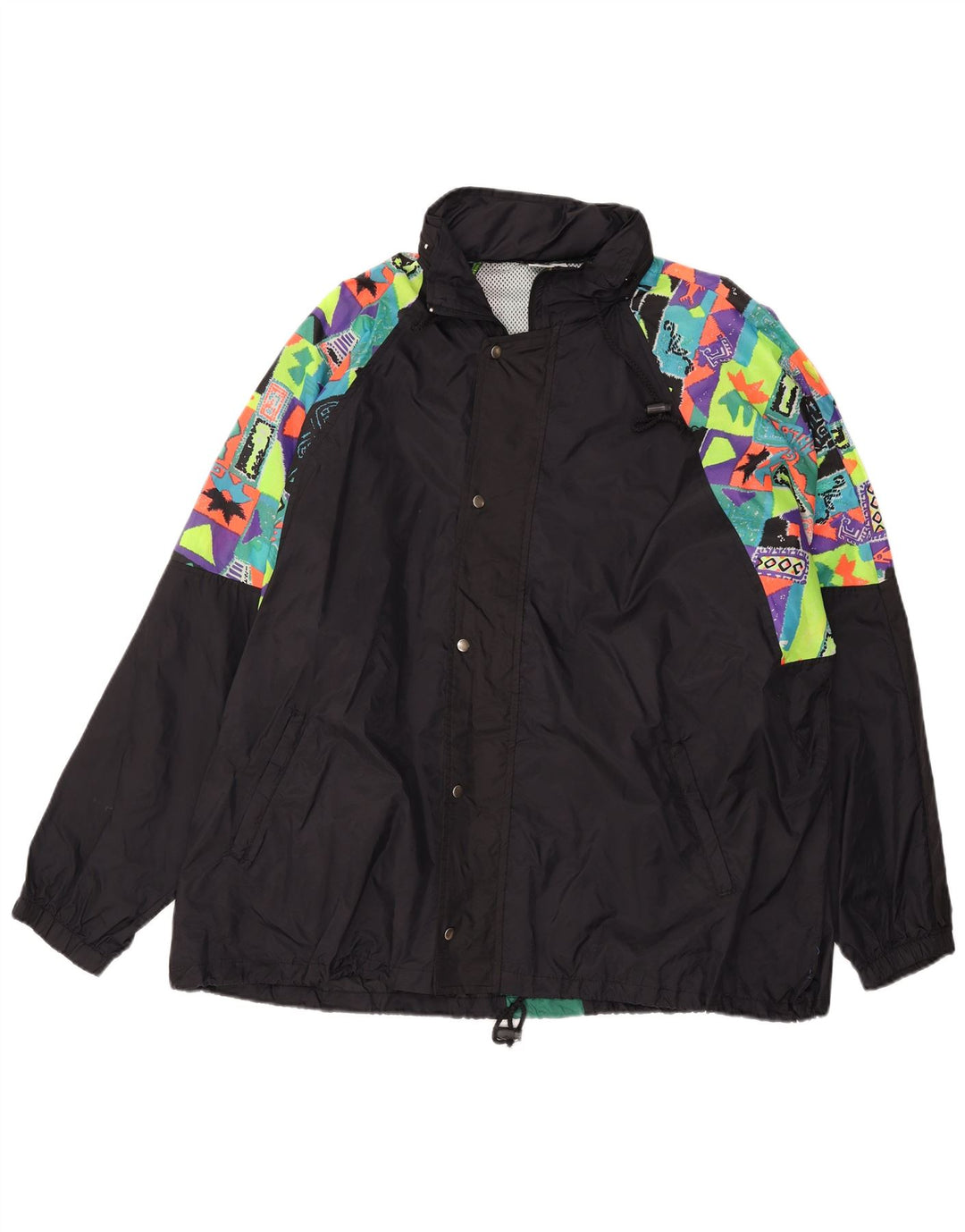 Męska kurtka przeciwdeszczowa z kapturem VINTAGE UK 44 2XL Czarna geometryczna