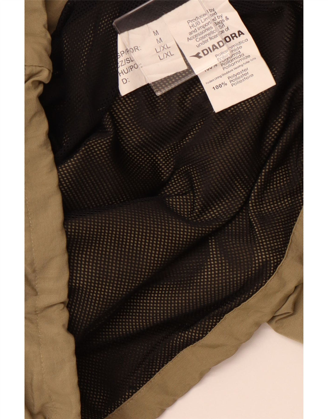 Męska kurtka przeciwdeszczowa z kapturem DIADORA UK 40, duża, beżowa, poliamidowa