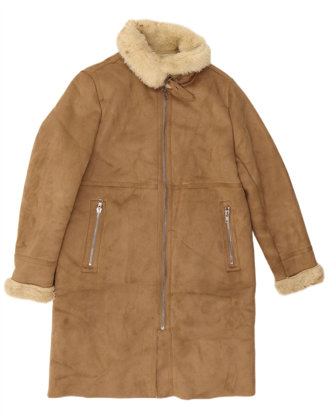 Płaszcz damski Zara Sherpa UK 14, średni beż, poliester