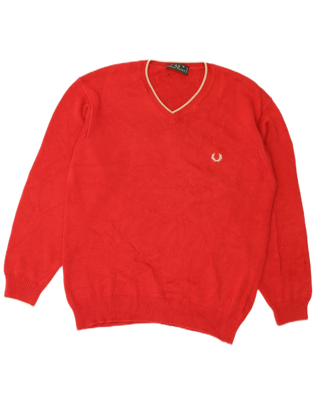 Męski sweter Fred Perry z dekoltem w kształcie litery V, średnio czerwony, bawełniany