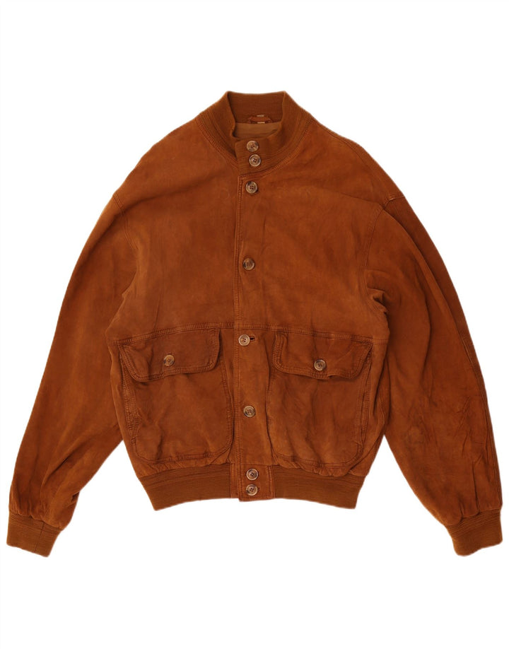 Męska zamszowa kurtka bomber w stylu vintage IT 50, duża brązowa