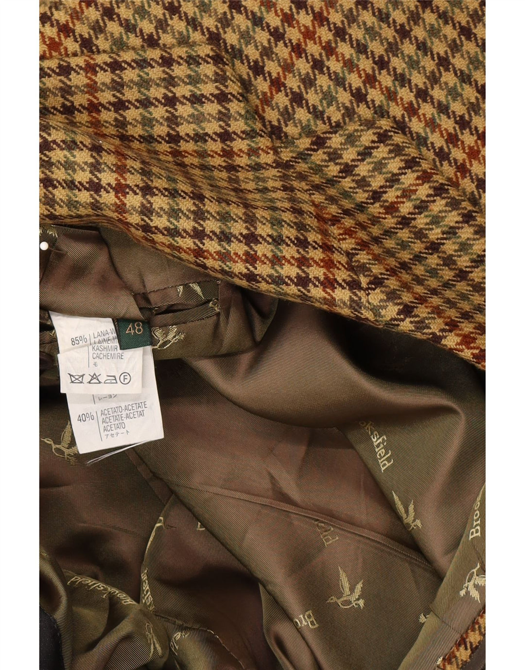BROOKSFIELD Mens 3 Button Blazer Jacket IT 48 Medium Brown Houndstooth Vintage Brooksfield and Second-Hand Brooksfield from Messina Hembry 