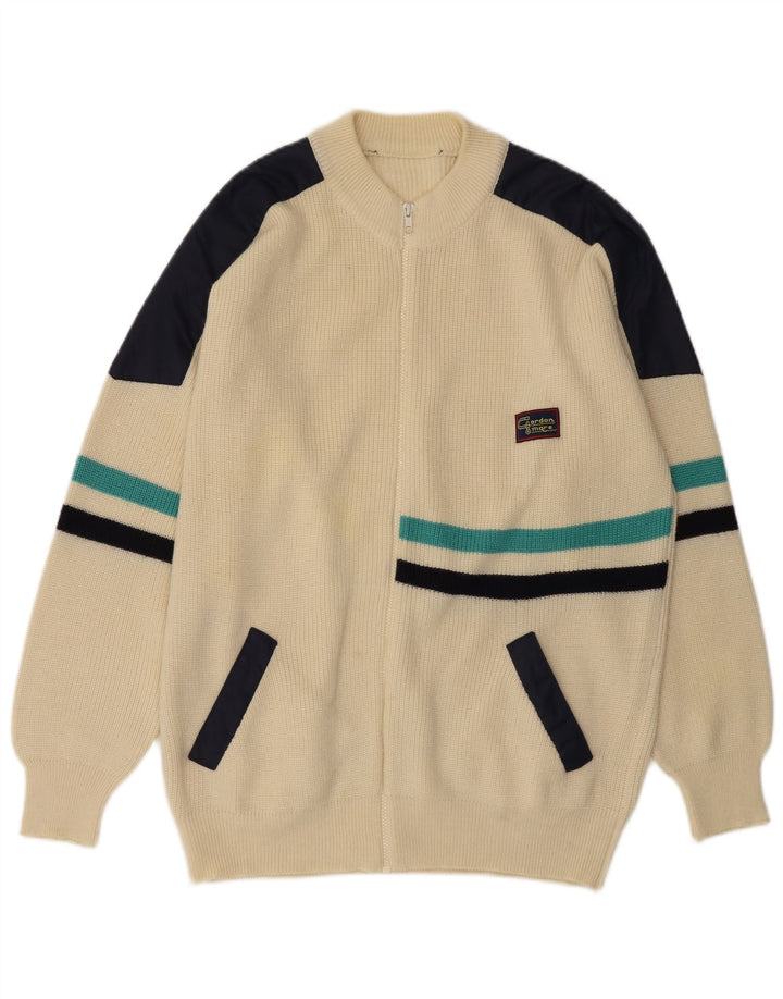 Męski sweter rozpinany w stylu vintage, średni, złamany biały kolor