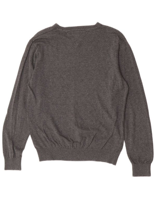 Męski sweter Tommy Hilfiger z dekoltem w kształcie litery V, średnioszary, bawełniany