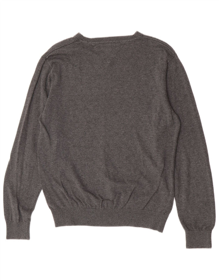 Męski sweter Tommy Hilfiger z dekoltem w kształcie litery V, średnioszary, bawełniany