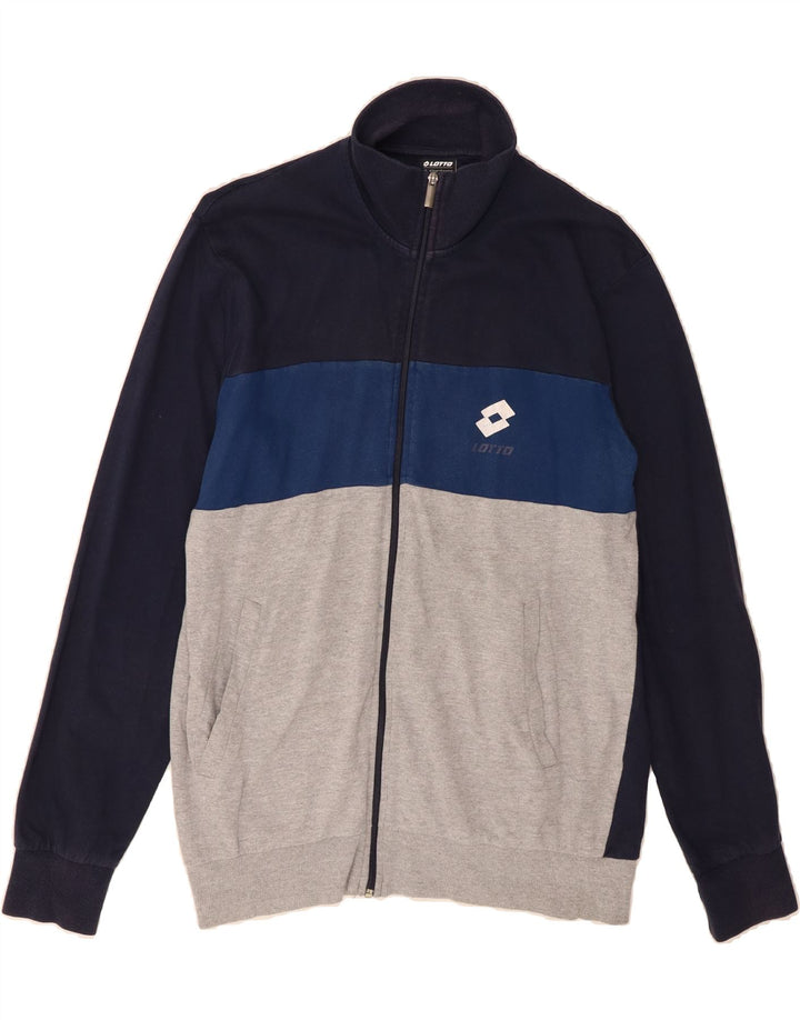 LOTTO Mens Tracksuit Top Jacket Large Navy Blue Colourblock Cotton Vintage Lotto and Second-Hand Lotto from Messina Hembry 