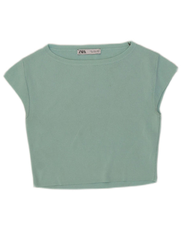 Damski krótki t-shirt Zara UK 12 Średni turkusowy wiskoza