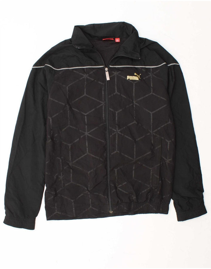 PUMA Mens Tracksuit Top Jacket Small Black Geometric Polyester