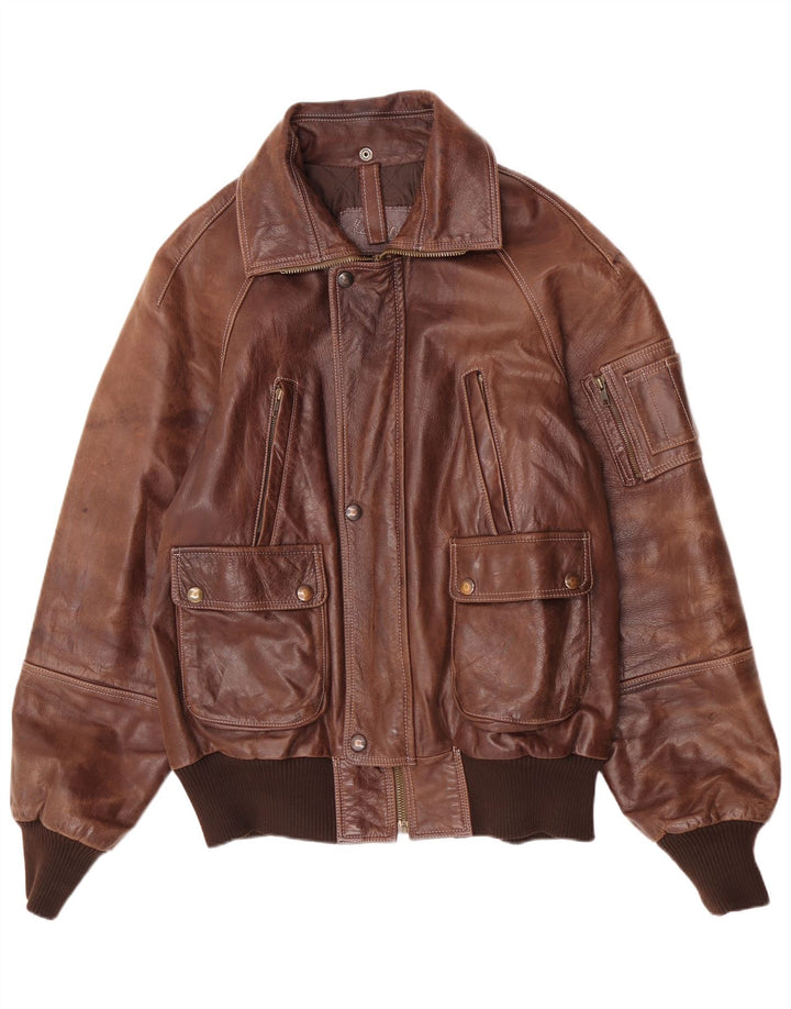 Męska skórzana kurtka bomber w stylu vintage IT 52 2XL brązowa