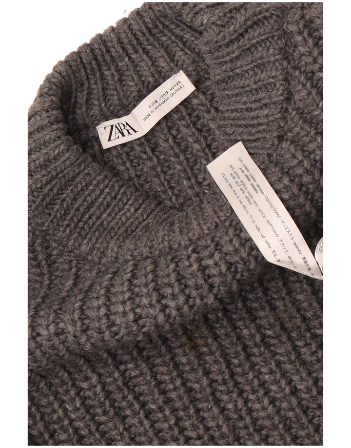Damski sweter oversize z dekoltem w łódkę Zara UK 10, mały, szary poliester