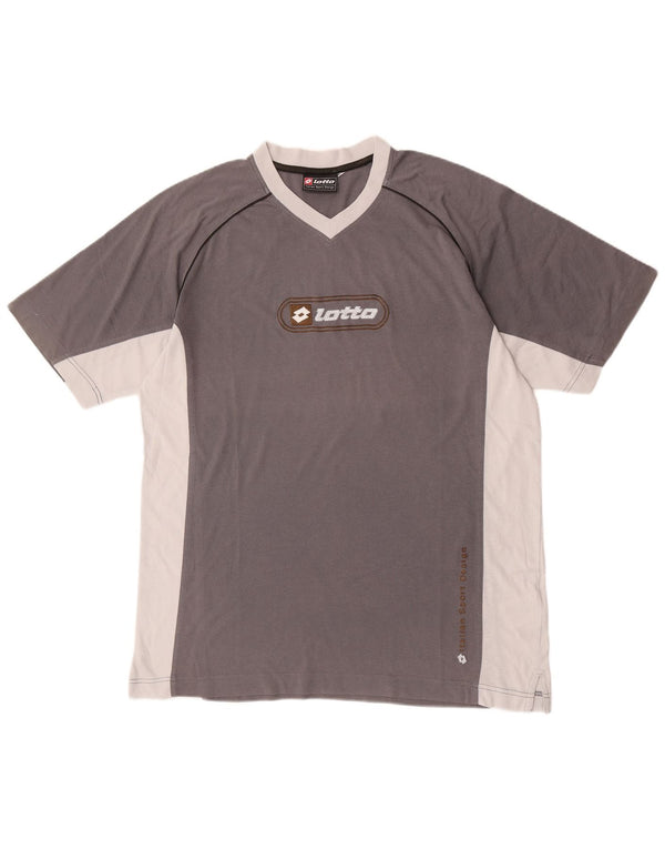 Męska koszulka z grafiką Lotto Top UK 42/44 XL Szara bawełna z blokami kolorów