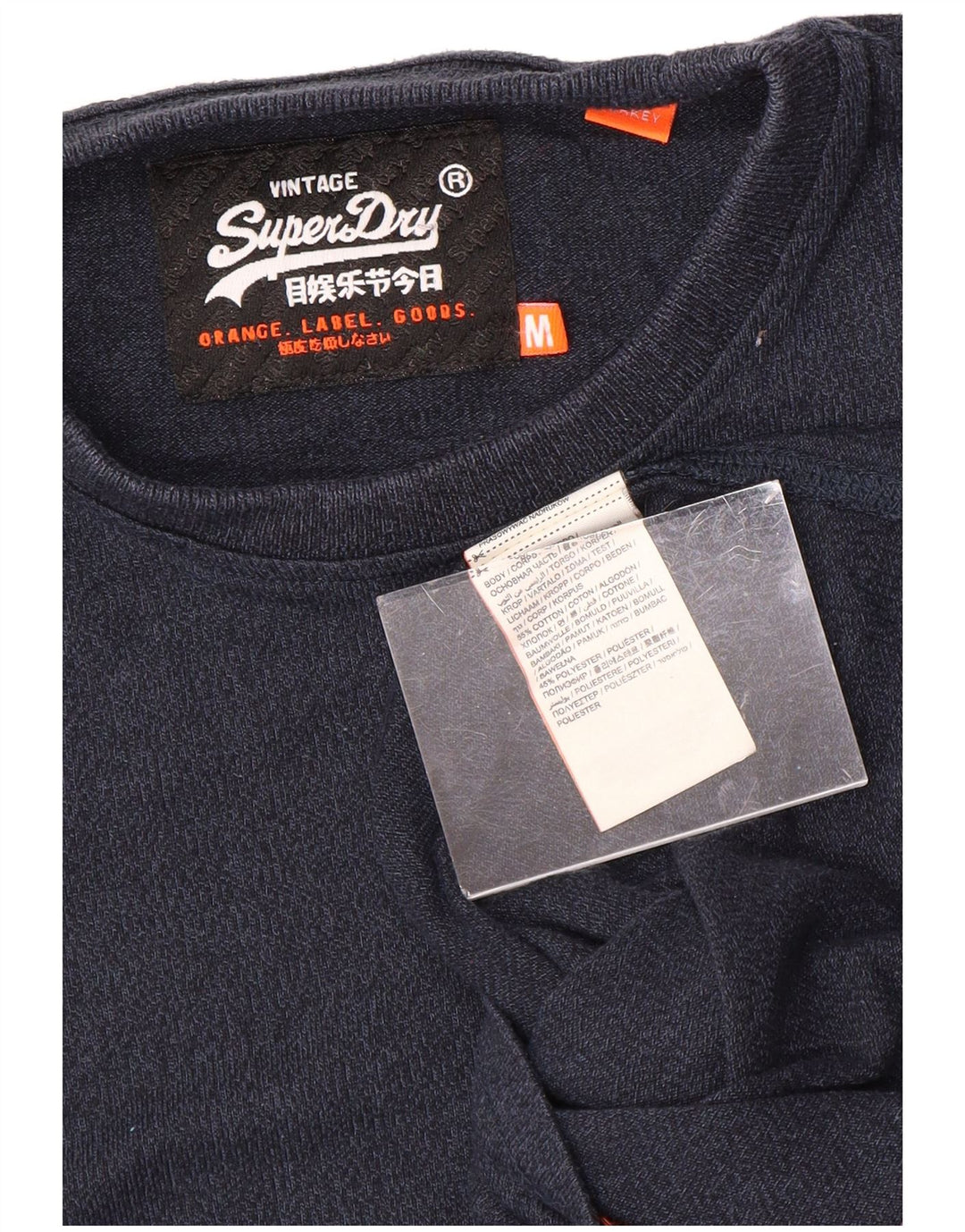 SUPERDRY Męski T-shirt Top Średni Granatowy Bawełniany Nakrapiany