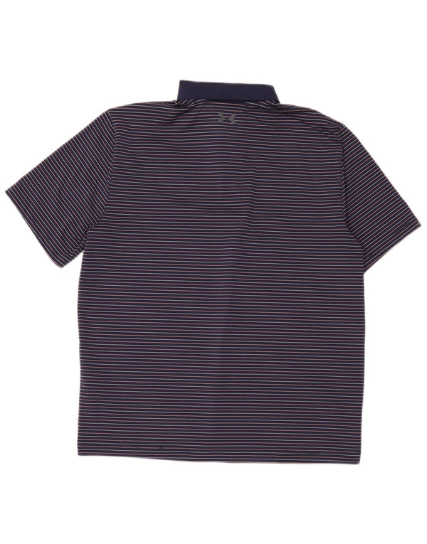 Męska koszulka polo Under Armour, duża, granatowa, poliestrowa w prążki